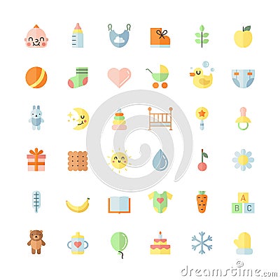 Baby cute big flat icons vector set. Vector Illustration