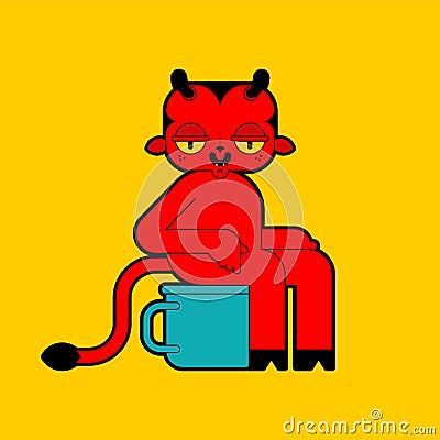 Baby demon on potty toilet. Little red devil Vector Illustration