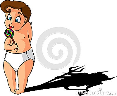 Baby and the devil shadow Vector Illustration