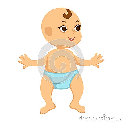 Baby in diaper with adorable face and big eyes Vector Illustration