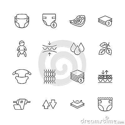 Baby diaper icon. White clean softly pee infant absorbent nappy vector symbols Vector Illustration