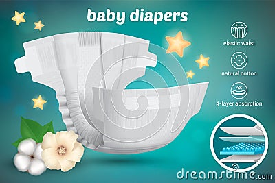 Baby Diapers Advertisement Poster Vector Illustration