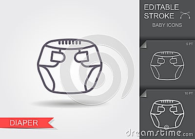 Baby diapers. Line icon with editable stroke with shadow Vector Illustration