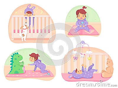 Baby in different situations vector scenes set Vector Illustration