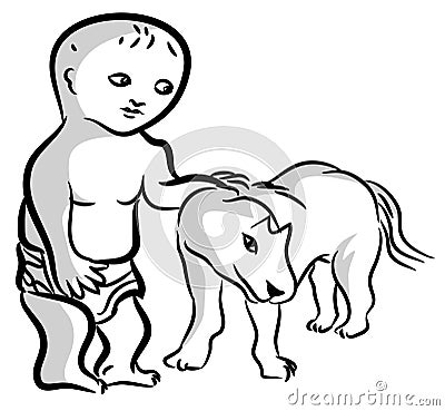 Baby and dog Vector Illustration