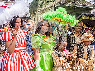 Baby dolls at Mardi Gras Indians parade on Super Sunday in Central City Neighborhood Editorial Stock Photo