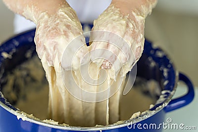 Baby, dough, knead.hands closeup Stock Photo