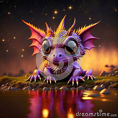 Baby dragon created with Generative AI Stock Photo