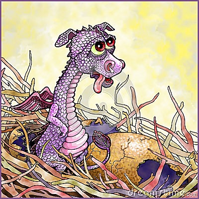 Baby Dragon in a Nest Stock Photo