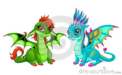 Baby dragons with cute eyes Vector Illustration