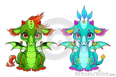 Baby dragons with cute eyes and smile Vector Illustration