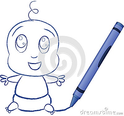 Baby Drawn By Crayon - Vector Illustration Vector Illustration