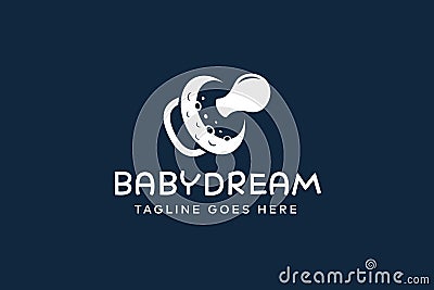 Baby Dream Logo. Pacifier and Crescent Moon Logo Design Template Vector Illustration