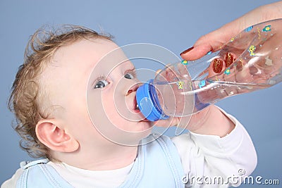 Baby drink water Stock Photo