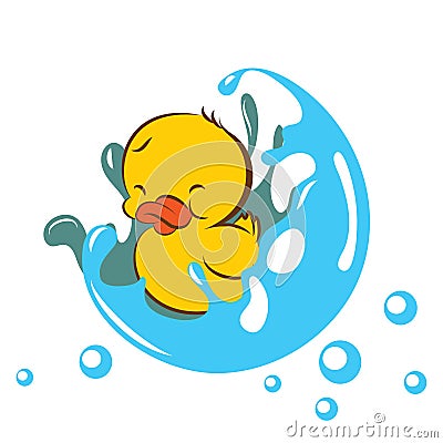 Baby duck in splashed bubble Vector Illustration