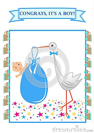 Baby due arrived with stork Stock Photo