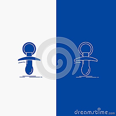 Baby, dummy, newbie, nipple, noob Line and Glyph web Button in Blue color Vertical Banner for UI and UX, website or mobile Vector Illustration