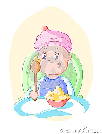 Baby eats Vector Illustration