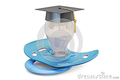 Baby education concept, pacifier with graduation cap. 3D rendering Stock Photo