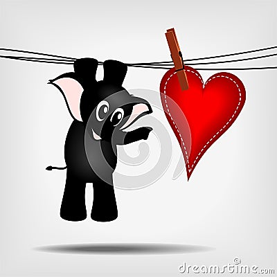 Baby elephant hanging on washing line Vector Illustration