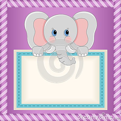 Baby elephant holding blank label Vector Illustration