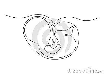 Baby embryo in womb, fetus one art line continuous drawing. Silhouette cute unborn fetus child on mother womb in Vector Illustration