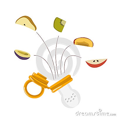 Baby feeder nibbler with fruits isolated illustration Vector Illustration