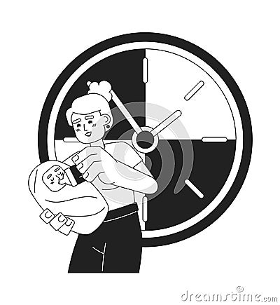 Baby feeding in time monochrome concept vector spot illustration Vector Illustration