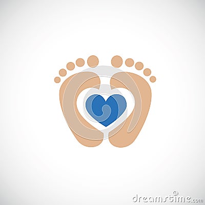 Baby feet footprint with blue heart Vector Illustration