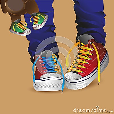 Baby feet in sneakers Vector Illustration