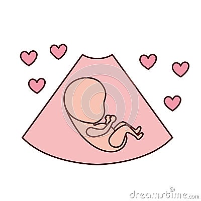 Baby fetus pregnancy with hearts love Vector Illustration