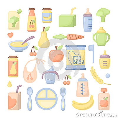 Baby food icons set Vector Illustration