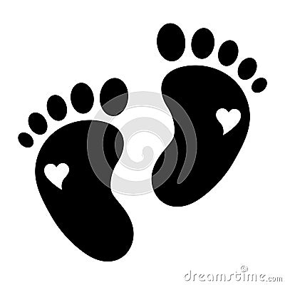 Baby Foot, Baby Feet print silhouette with heart - EPS Vector Illustration