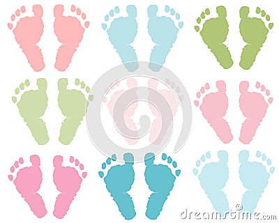 Baby foot print pastel colored vector illustration background Vector Illustration