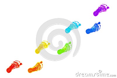 Baby foot prints all colors of the rainbow. Stock Photo