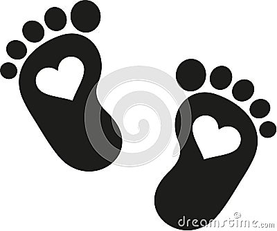 Baby footprint icon with hearts Vector Illustration