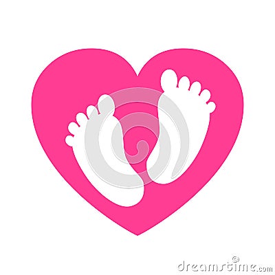 Baby footprints in heart icon - Vector Illustration