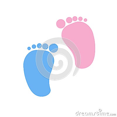 Baby footprints twin baby girl and boy Vector Illustration