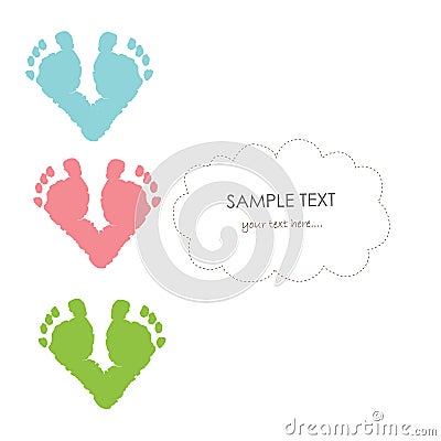 Baby footprints vector greeting card Vector Illustration