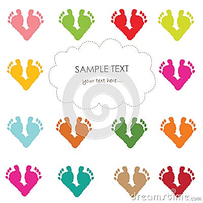 Baby footprints vector greeting card Vector Illustration