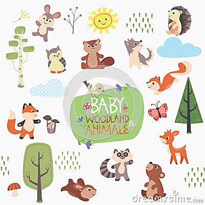 Baby Forest Animals Design Set Vector Illustration