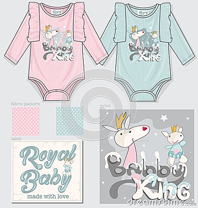 Baby garments template with print and fabric design Stock Photo