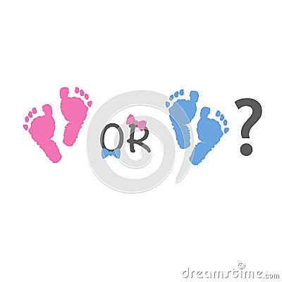 Baby gender reveal. Pink and blue baby foot prints Vector Illustration