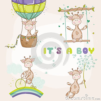 Baby Giraffe Set - Baby Shower Card Vector Illustration