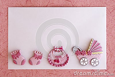 Baby girl announcement card Stock Photo