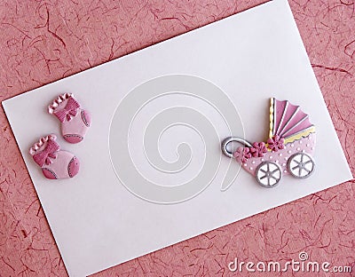 Baby girl announcement card Stock Photo