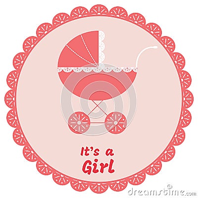 Baby girl arrival announcement card. Vector illustration Vector Illustration