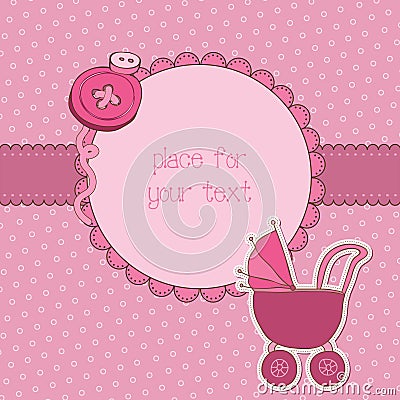 Baby Girl Arrival Card with Photo Frame Vector Illustration