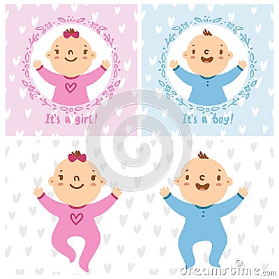 Baby girl and baby boy infants Vector Illustration