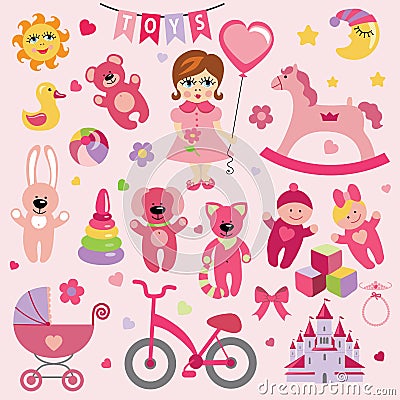 Baby girl with Baby toy icons.eps Vector Illustration